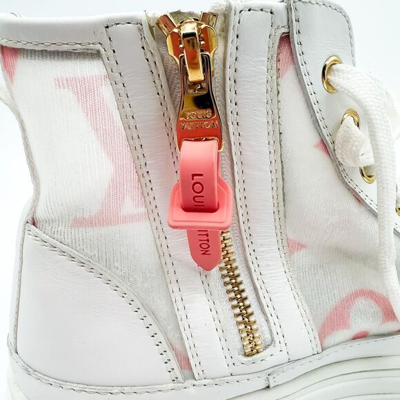Louis Vuitton Stellar Sneaker Boot 37, 7 White Pink Monogram Mesh High Top - Picture 11 of 13